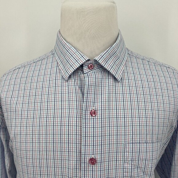 David Donahue Mens Long Sleeve Plaid Button-Up Shirt 100% Cotton - Picture 1 of 8